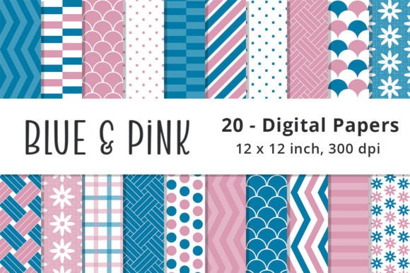 Download Blue and Pink Digital Paper Backgrounds - Blue Collection