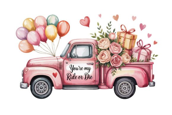 Download Watercolor Valentine Pickup Truck - Valentine pickup truck Collection