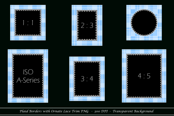 Download Blue Plaid Border with Ornate Lace Trim - Blue Collection