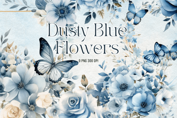 Download Dusty Blue Flowers Watercolor Clipart - Blue Collection