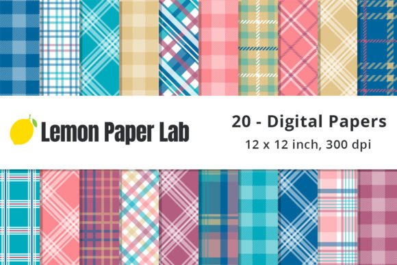 Download Blue and Pink Plaid Digital Paper - Blue Collection