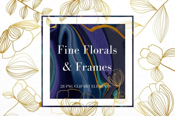 Download Gold Line Flowers and Blue Frames - Blue Collection