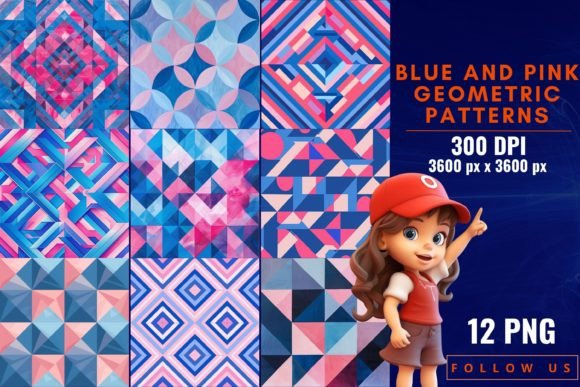Download Blue and Pink Geometric Patterns - Blue Collection