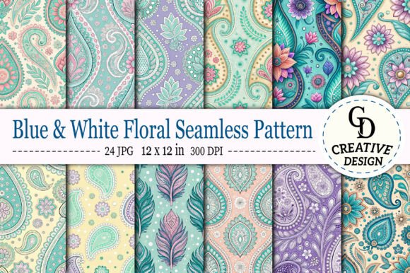Download Bright Blue Paisley Seamless Pattern - Blue Collection