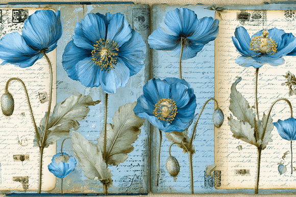 Download Blue Vintage Poppy Floral Background - Blue Collection