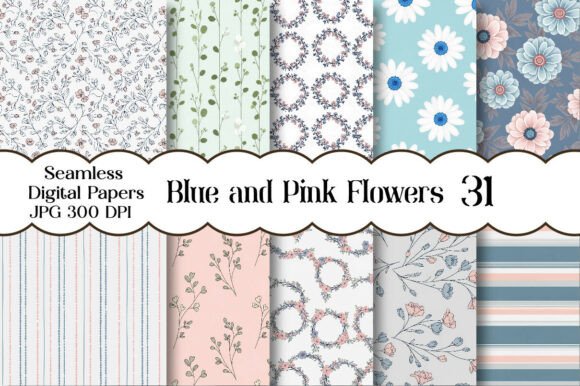 Download Blue and Pink Flowers Pattern - Blue Collection